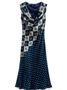 Silk Ann Taylor Navy and Teal Floral Print Dress